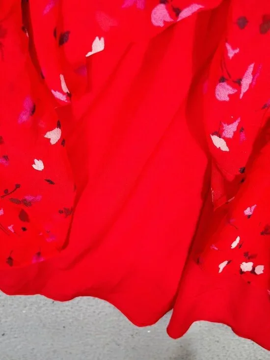 Joie Midi Dress Women's M Red Floral 100% Silk One Shoulder Asymmetrical Hem NWT - Picture 5 of 12